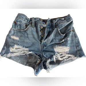 Levi’s 501 Distressed Cutoff Denim Shorts W26 High Rise Button Fly Jean Shorts
